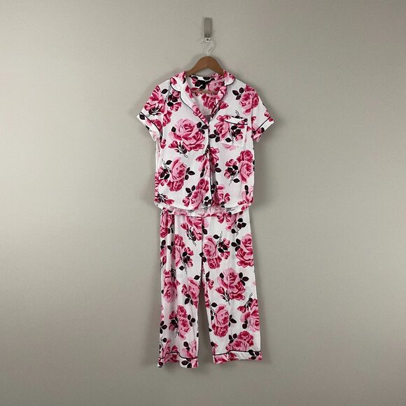 Kate Spade New York Pink Floral Roses Pajama Set Size Medium - Picture 1 of 5